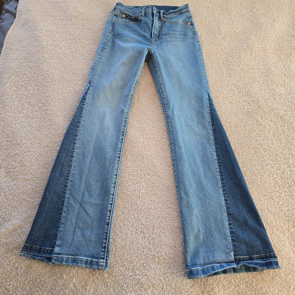 Gap High Rise Patched '70s Flare Jeans Women's Sz 26/2 Two Toned Retro Hippie